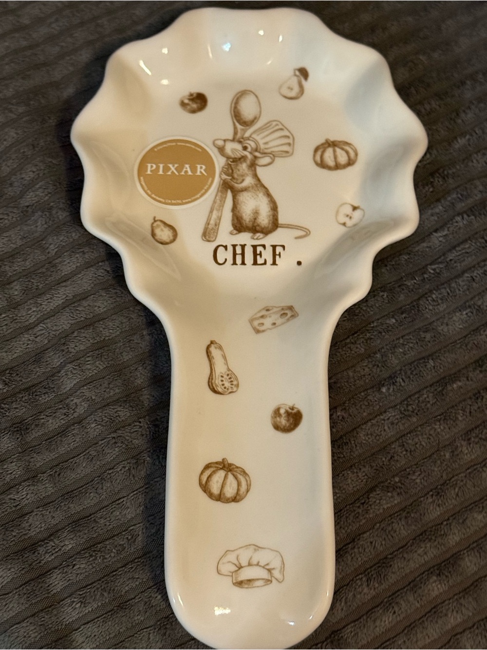 Rae Dunn x Disney Pixar Ratatouille White 'Chef' Ceramic Spoon Rest NWT